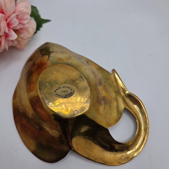 Vintage Brass Curved Long Neck Elegant Swan Trinket Tray From India Mid Century - Picture 6 of 10